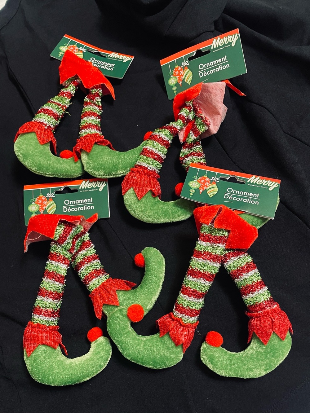 NWT! Merry Elf Legs Ornaments - 4 Sets - Red & Green Holiday Decoration